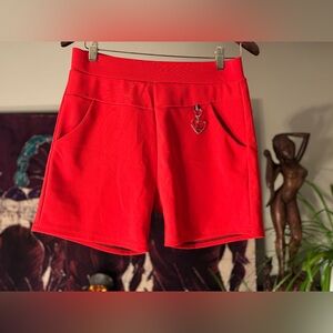 ❤️ Extra Belleza Red Stretch Shorts • Heart Charm • Size M • Luxe Euro Style